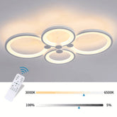 Modern ceiling light fixture with remote control and color temperature slider on a white background